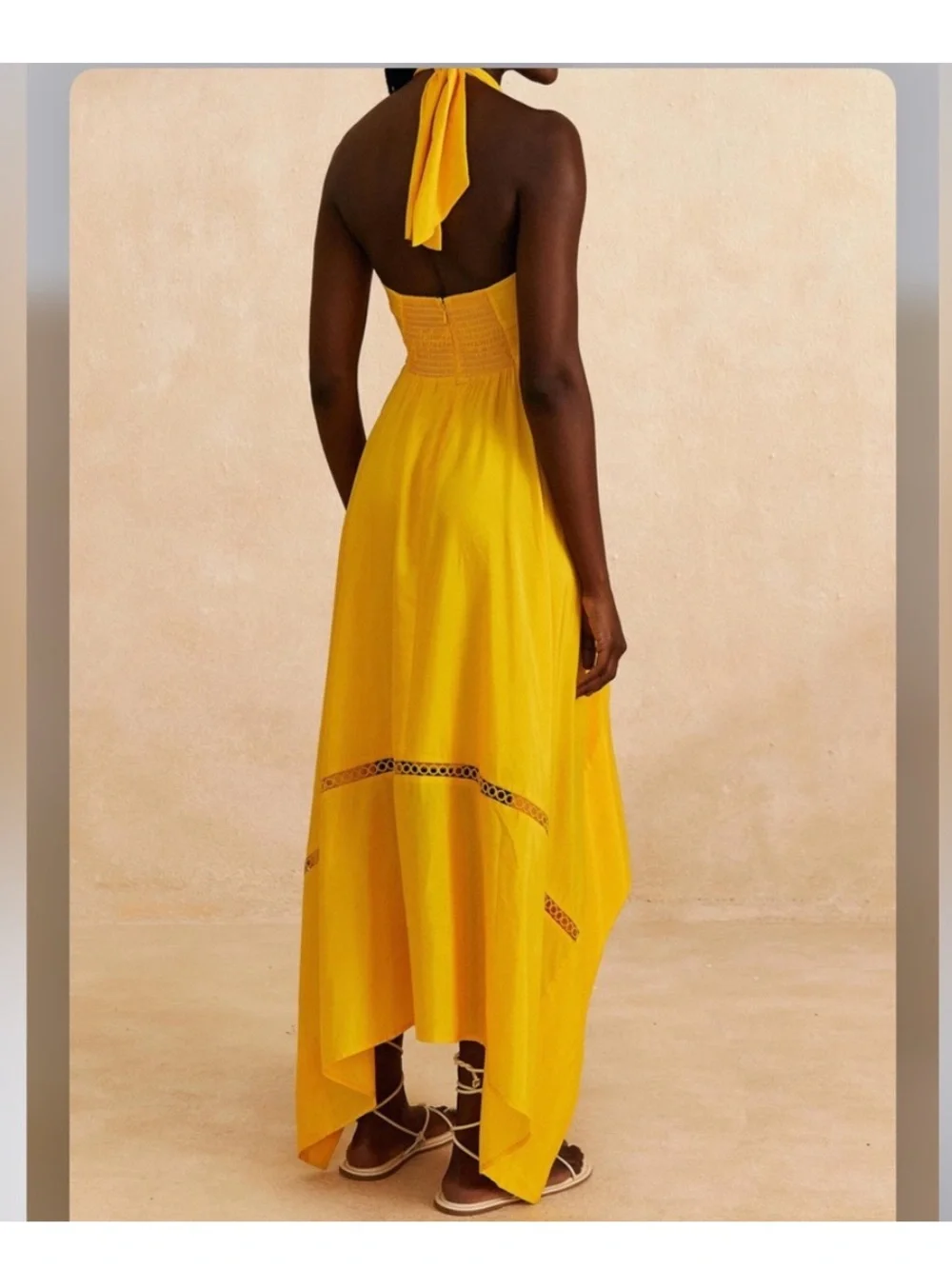 NWT Farm Rio Yellow Sleeveless Halter Maxi Dress Summer Asymmetrical Dress - Picture 3 of 7
